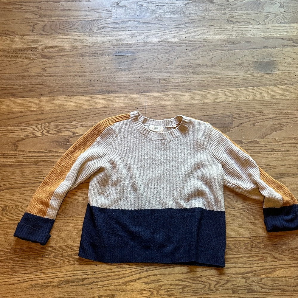 Colorblock Sweater with Navy and Tan Accents